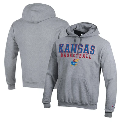 Men's Champion Heather Gray Kansas Jayhawks Basketball Stack Pullover Hoodie