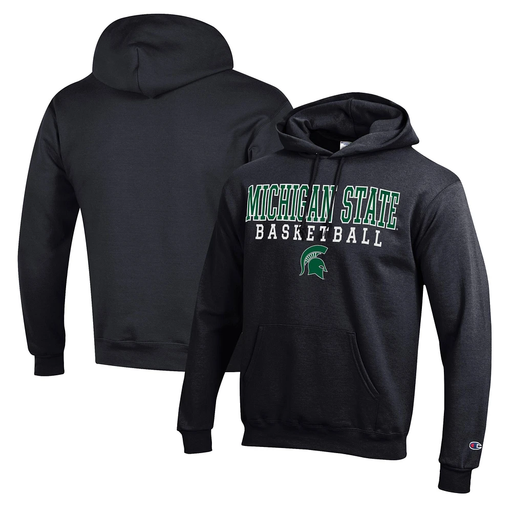 Men's Champion Black Michigan State Spartans Basketball Stack Pullover Hoodie