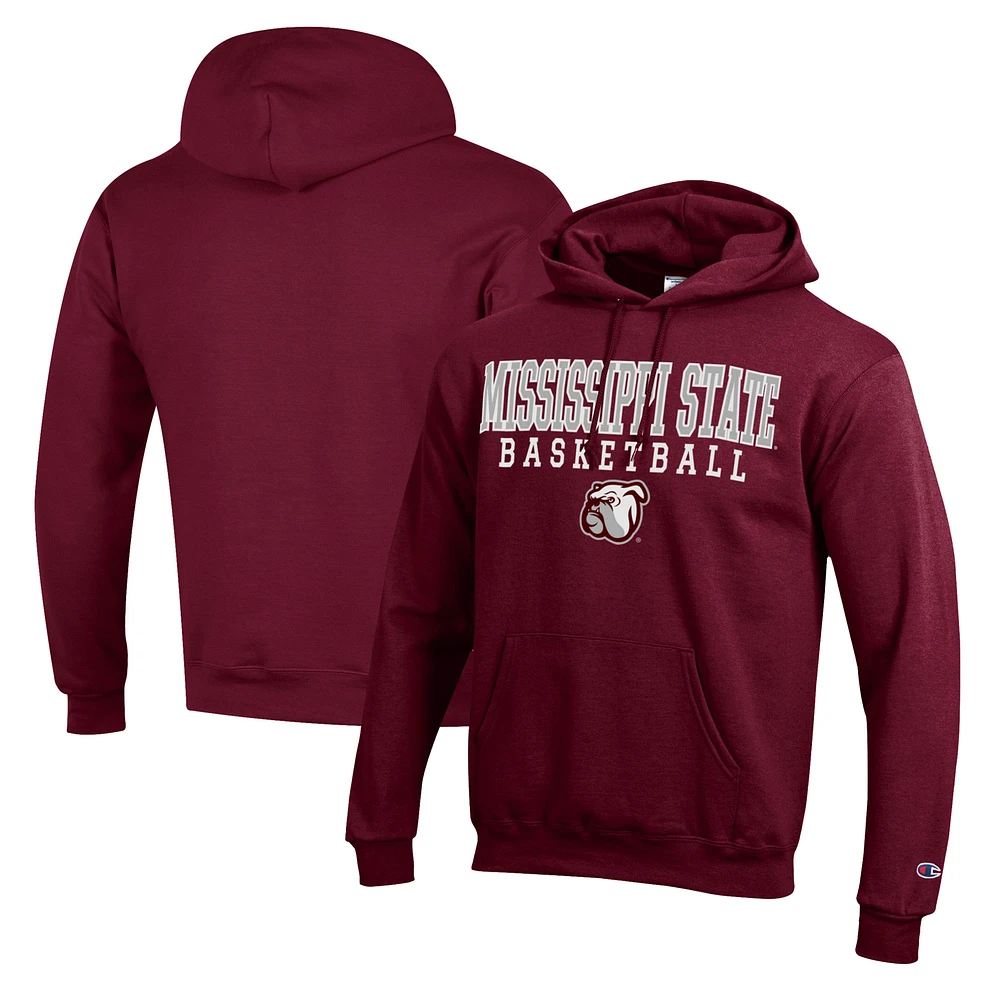 Men's Champion Maroon Mississippi State Bulldogs Basketball Stack Pullover Hoodie