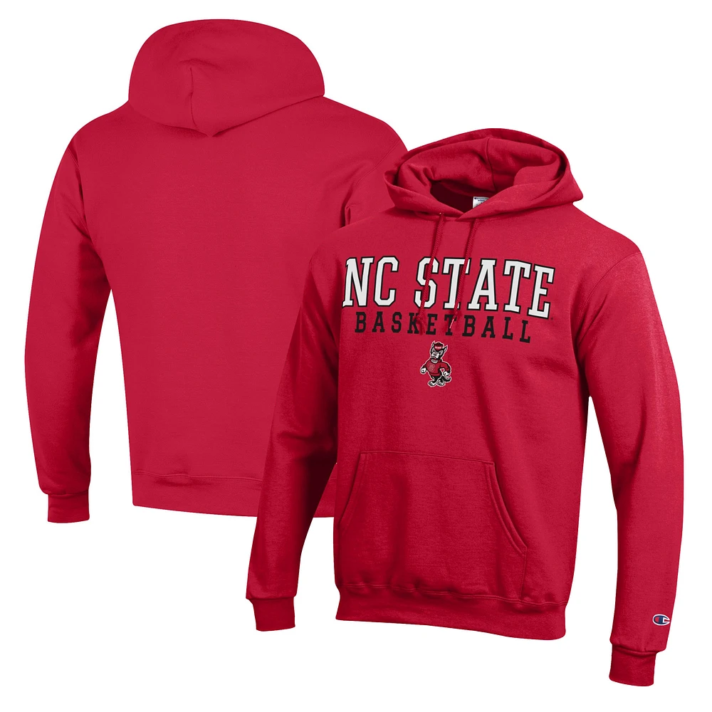 Men's Champion Red NC State Wolfpack Basketball Stack Pullover Hoodie