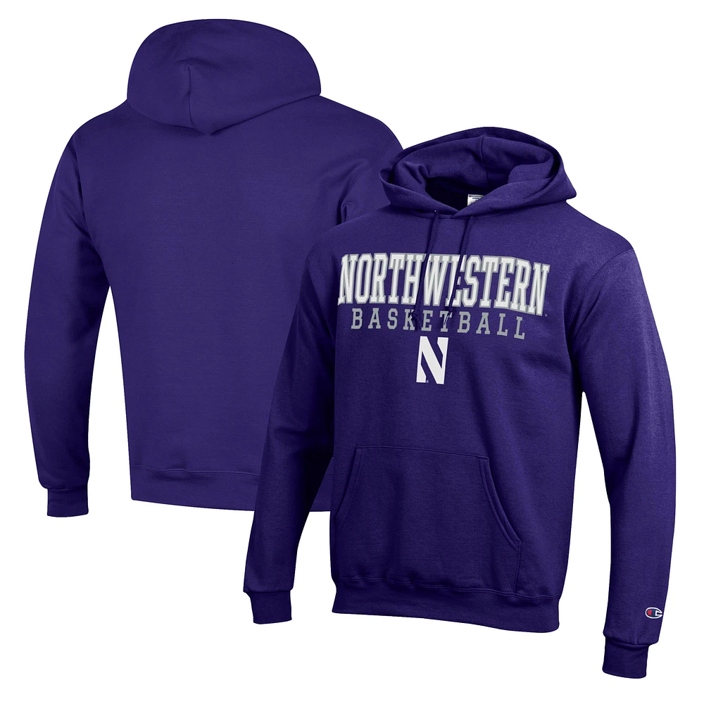 Men's Champion Purple Northwestern Wildcats Basketball Stack Pullover Hoodie