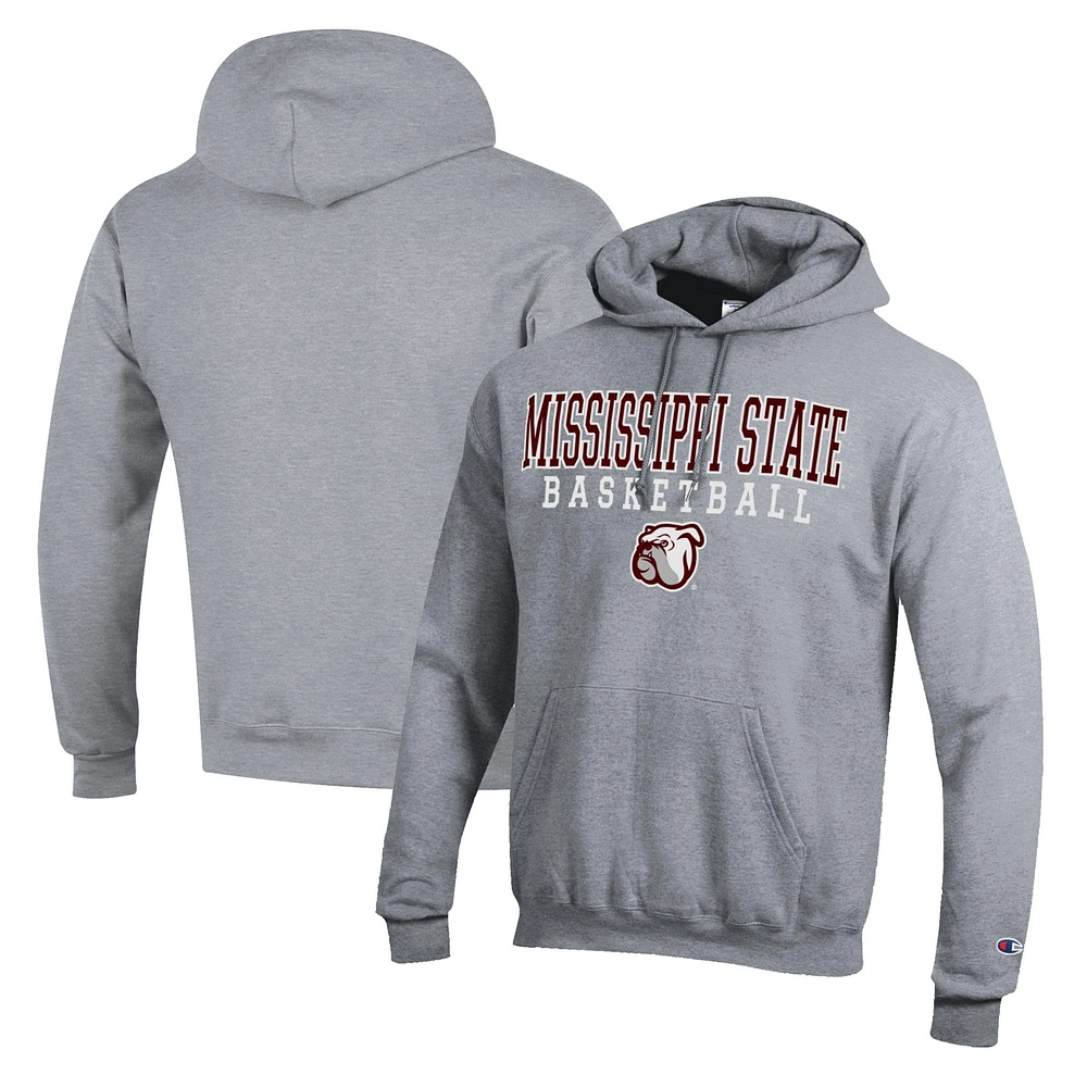 Men's Champion Heather Gray Mississippi State Bulldogs Basketball Stack Pullover Hoodie