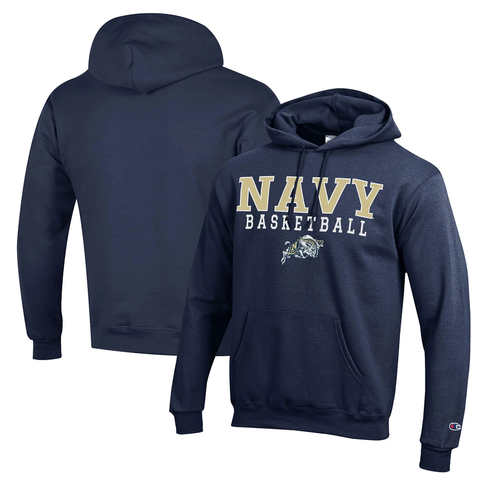 Men's Champion Navy Navy Midshipmen Basketball Stack Pullover Hoodie