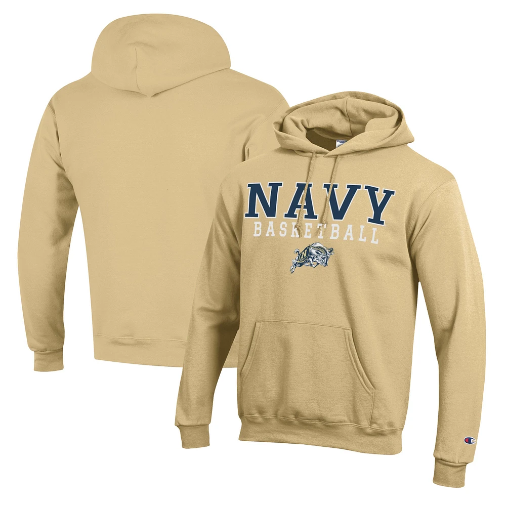 Men's Champion Gold Navy Midshipmen Basketball Stack Pullover Hoodie