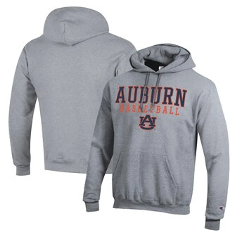 Men's Champion Heather Gray Auburn Tigers Basketball Stack Pullover Hoodie
