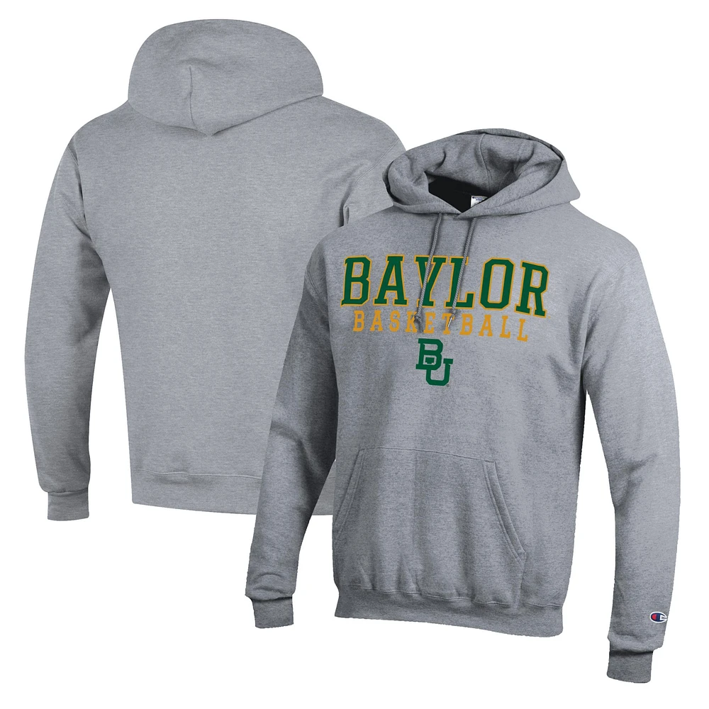 Men's Champion Heather Gray Baylor Bears Basketball Stack Pullover Hoodie