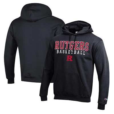 Men's Champion Black Rutgers Scarlet Knights Basketball Stack Pullover Hoodie