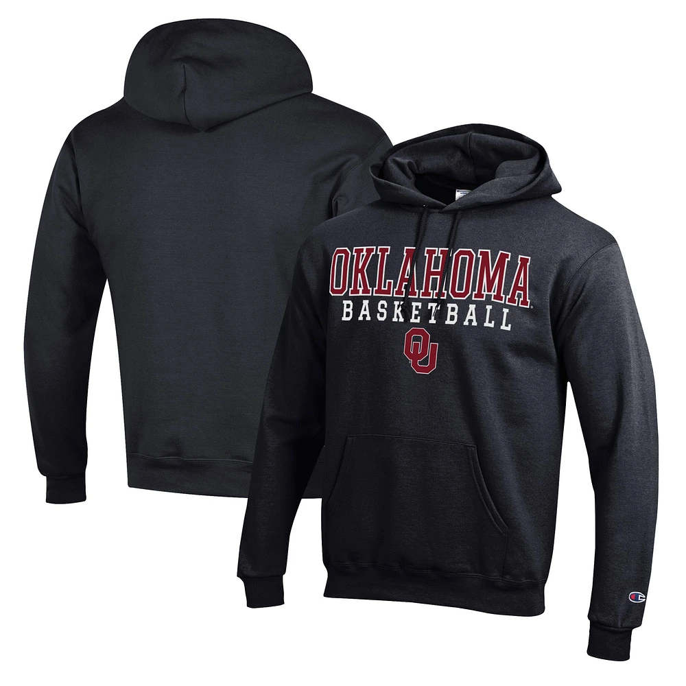Men's Champion Black Oklahoma Sooners Basketball Stack Pullover Hoodie