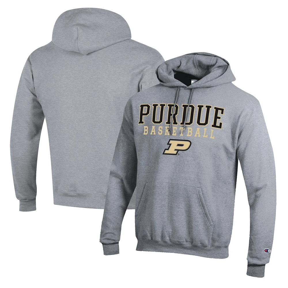 Men's Champion Heather Gray Purdue Boilermakers Basketball Stack Pullover Hoodie