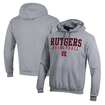 Men's Champion Heather Gray Rutgers Scarlet Knights Basketball Stack Pullover Hoodie