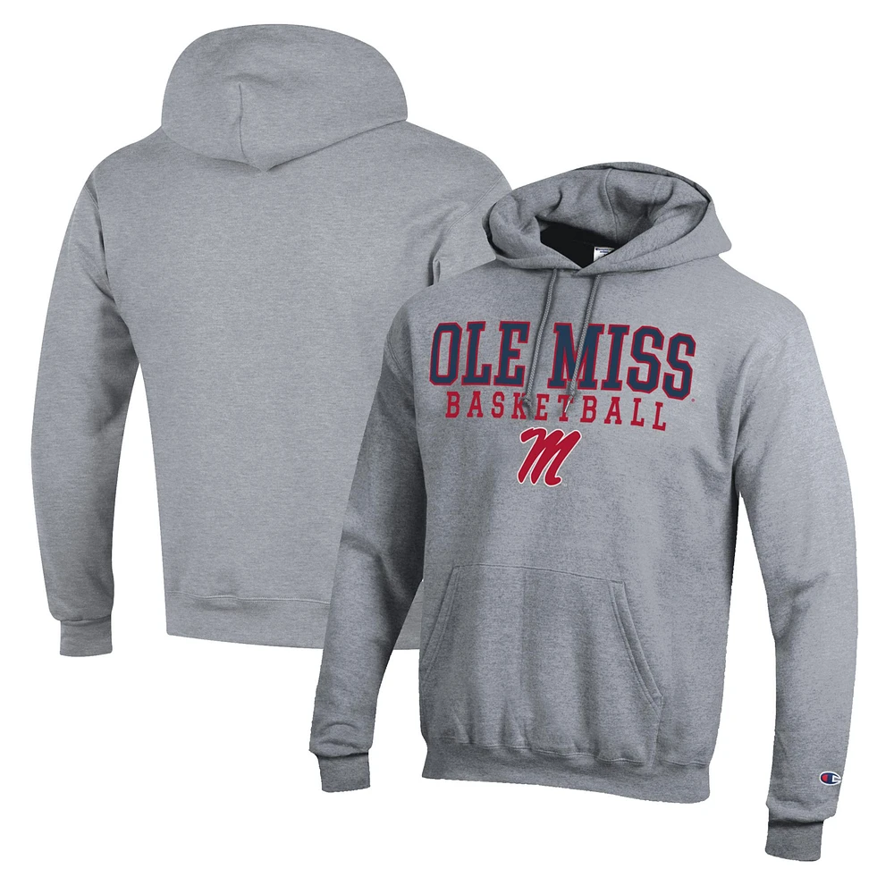 Men's Champion Heather Gray Ole Miss Rebels Basketball Stack Pullover Hoodie