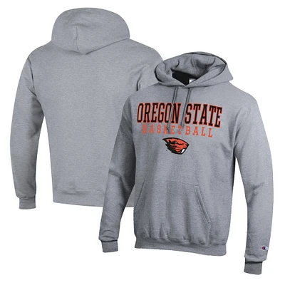 Men's Champion Heather Gray Oregon State Beavers Basketball Stack Pullover Hoodie