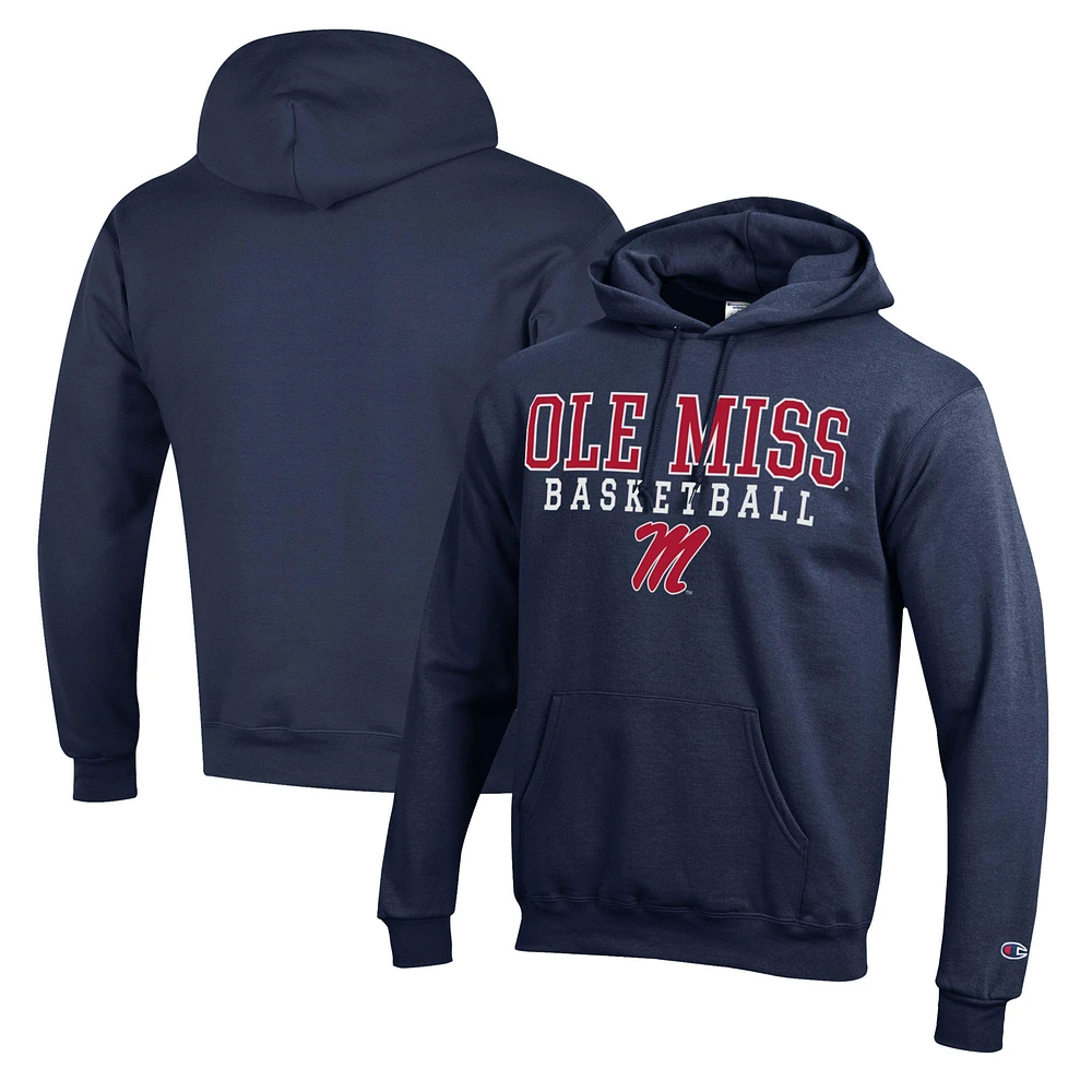 Men's Champion Navy Ole Miss Rebels Basketball Stack Pullover Hoodie
