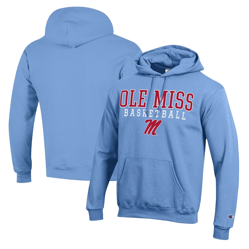 Men's Champion Powder Blue Ole Miss Rebels Basketball Stack Pullover Hoodie
