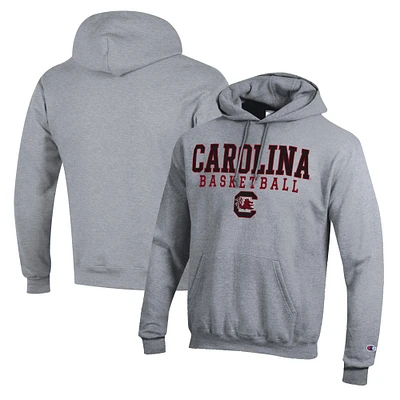 Men's Champion Heather Gray South Carolina Gamecocks Basketball Stack Pullover Hoodie