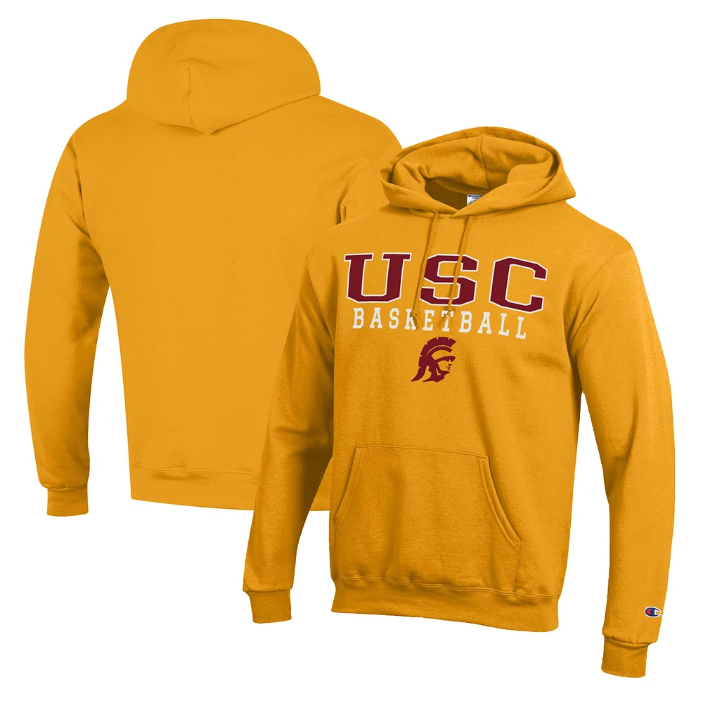 Men's Champion Gold USC Trojans Basketball Stack Pullover Hoodie