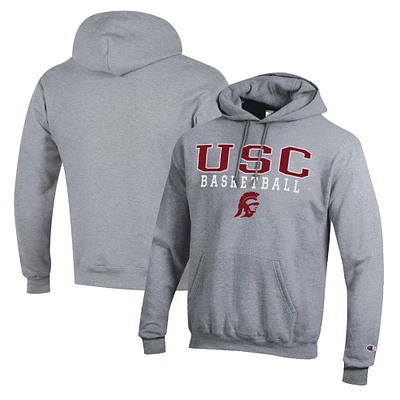 Men's Champion Heather Gray USC Trojans Basketball Stack Pullover Hoodie