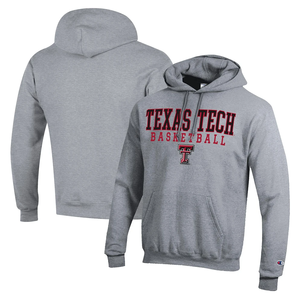 Men's Champion Heather Gray Texas Tech Red Raiders Basketball Stack Pullover Hoodie