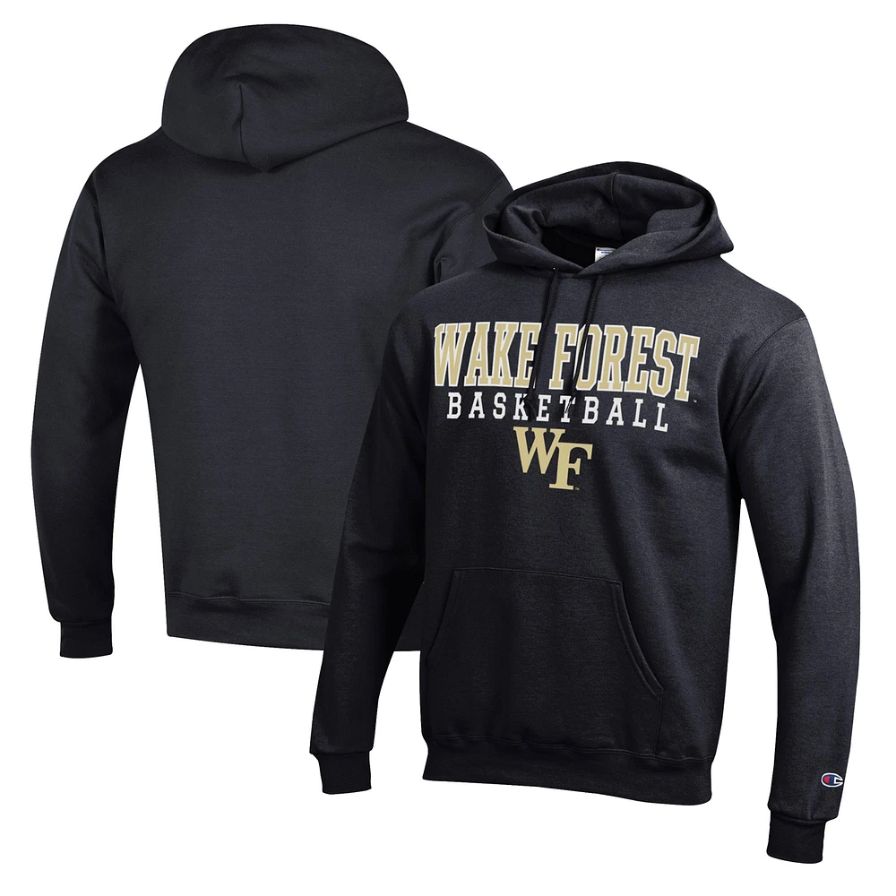 Men's Champion Black Wake Forest Demon Deacons Basketball Stack Pullover Hoodie
