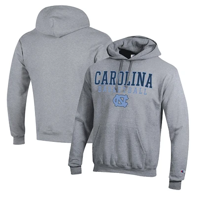 Men's Champion Heather Gray North Carolina Tar Heels Basketball Stack Pullover Hoodie