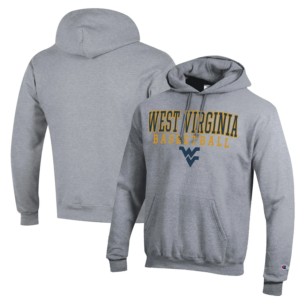 Men's Champion Heather Gray West Virginia Mountaineers Basketball Stack Pullover Hoodie