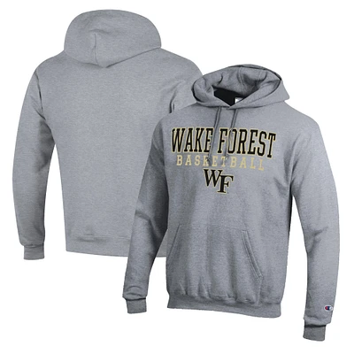 Men's Champion Heather Gray Wake Forest Demon Deacons Basketball Stack Pullover Hoodie