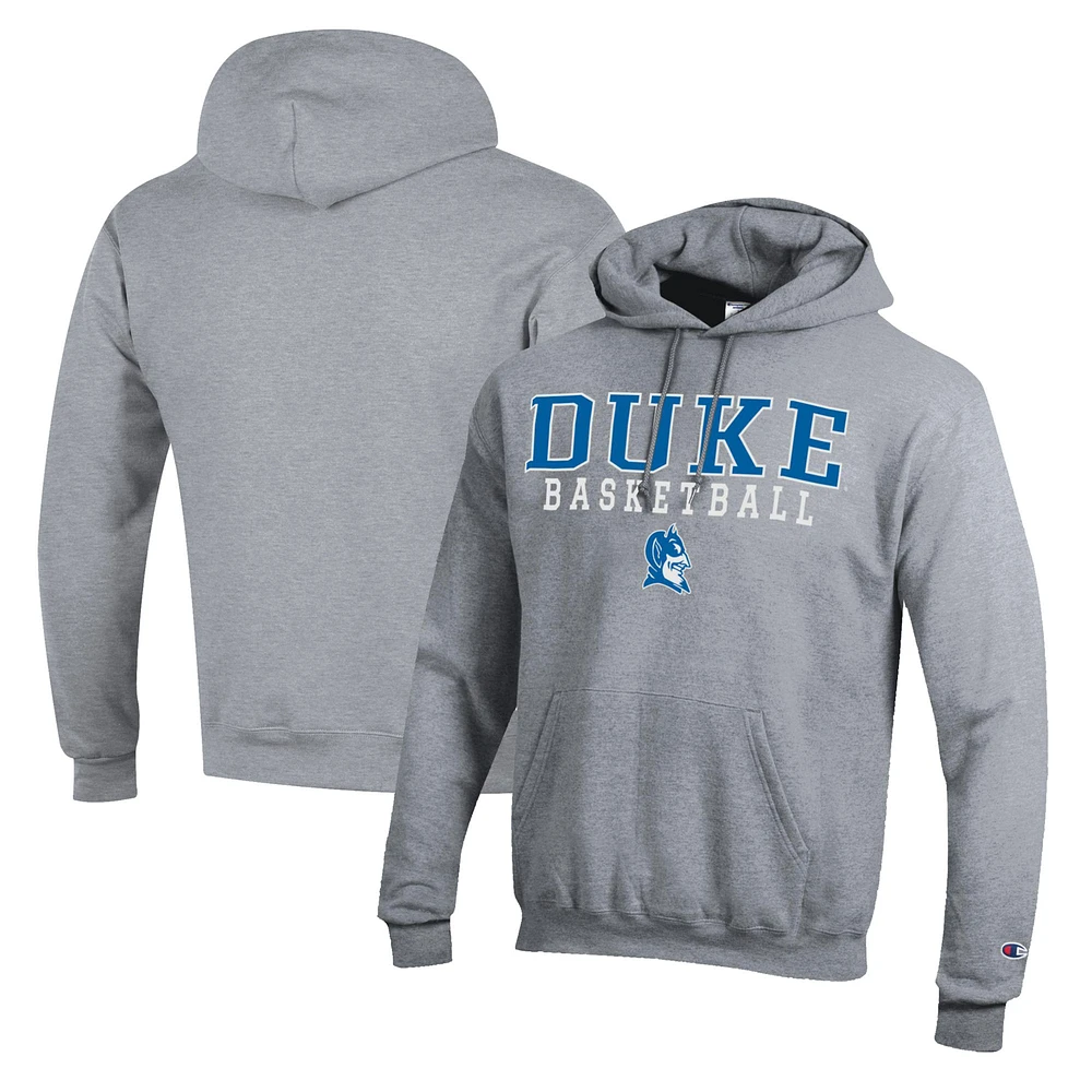 Men's Champion Heather Gray Duke Blue Devils Basketball Stack Pullover Hoodie