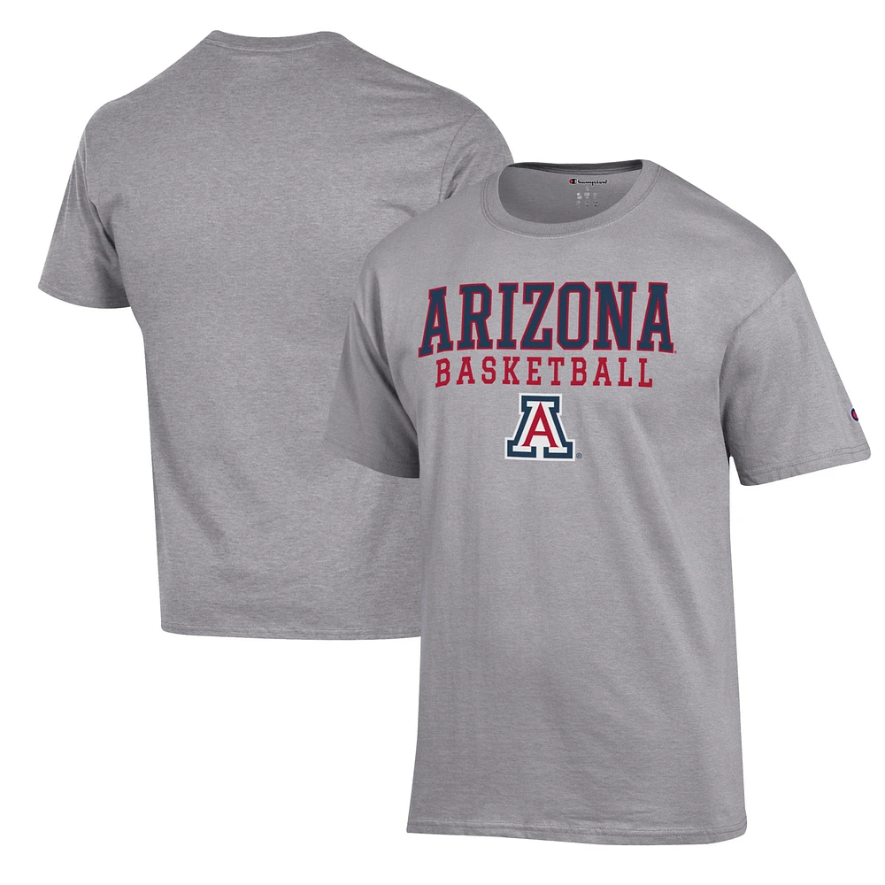 Men's Champion Heather Gray Arizona Wildcats Basketball Stack T-Shirt