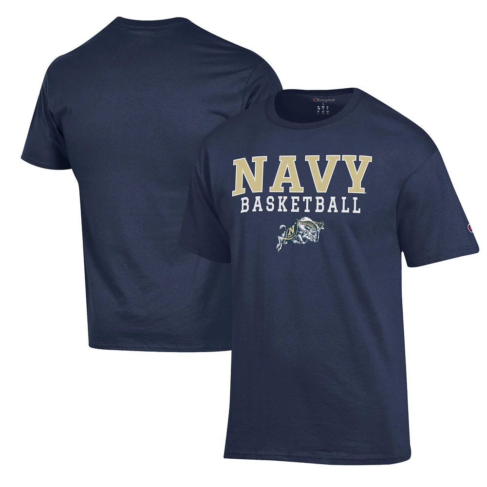 Men's Champion Navy Midshipmen Basketball Stack T-Shirt