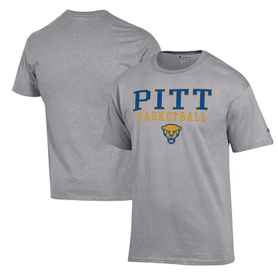 Men's Champion Heather Gray Pitt Panthers Basketball Stack T-Shirt