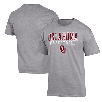 Men's Champion Heather Gray Oklahoma Sooners Basketball Stack T-Shirt
