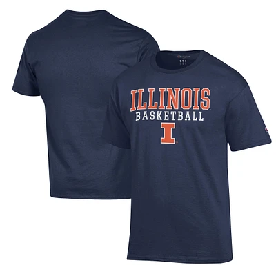 Men's Champion Navy Illinois Fighting Illini Basketball Stack T-Shirt