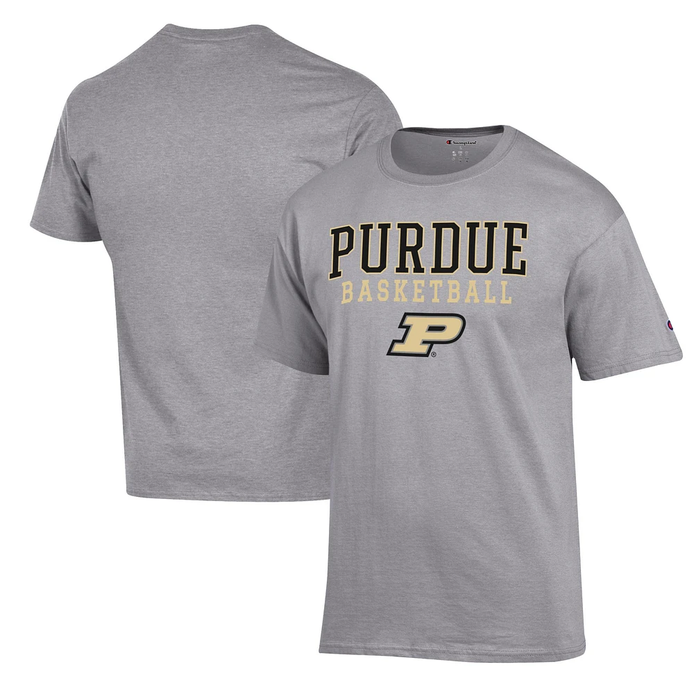 Men's Champion Heather Gray Purdue Boilermakers Basketball Stack T-Shirt