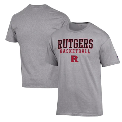 Men's Champion Heather Gray Rutgers Scarlet Knights Basketball Stack T-Shirt