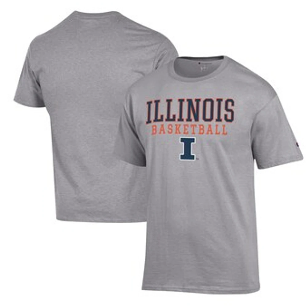 Men's Champion Heather Gray Illinois Fighting Illini Basketball Stack T-Shirt