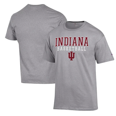 Men's Champion Heather Gray Indiana Hoosiers Basketball Stack T-Shirt