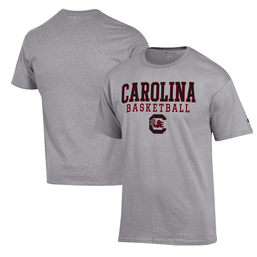 Men's Champion Heather Gray South Carolina Gamecocks Basketball Stack T-Shirt