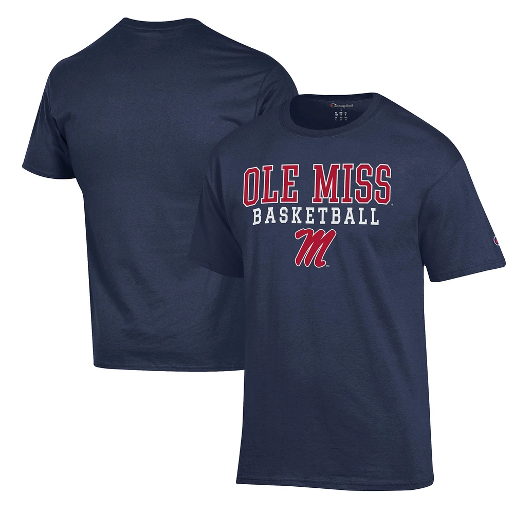 Men's Champion Navy Ole Miss Rebels Basketball Stack T-Shirt