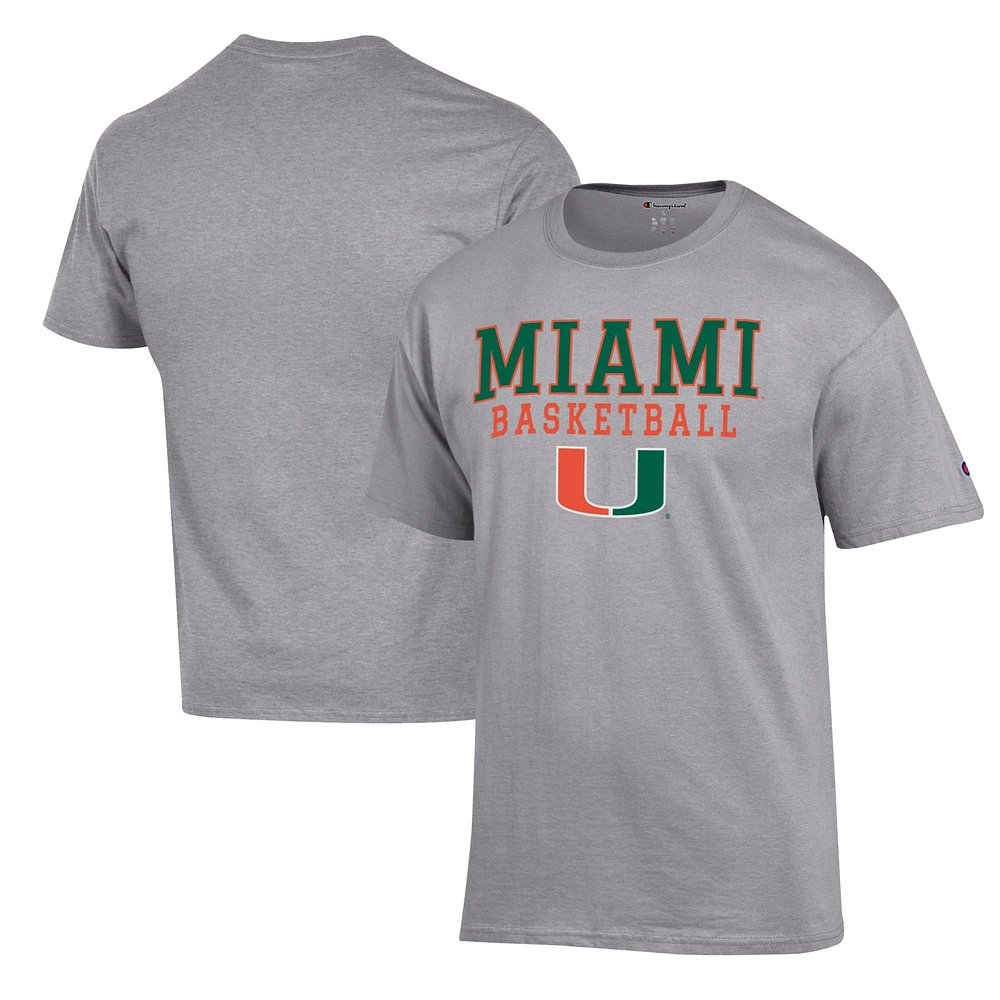 Men's Champion Heather Gray Miami Hurricanes Basketball Stack T-Shirt