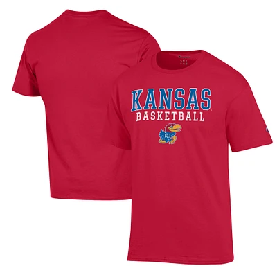 Men's Champion Red Kansas Jayhawks Basketball Stack T-Shirt