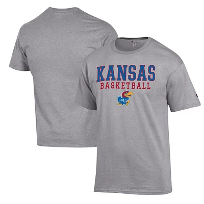 Men's Champion Heather Gray Kansas Jayhawks Basketball Stack T-Shirt