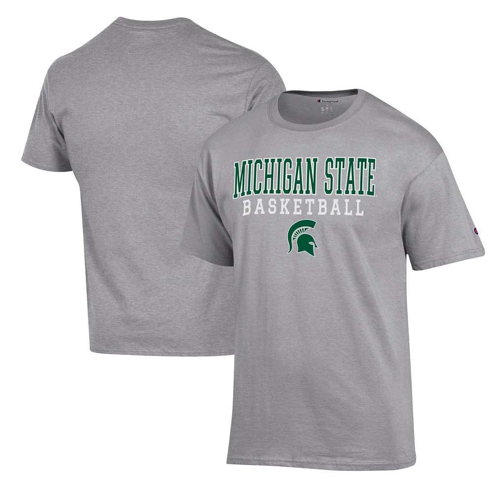 Men's Champion Heather Gray Michigan State Spartans Basketball Stack T-Shirt