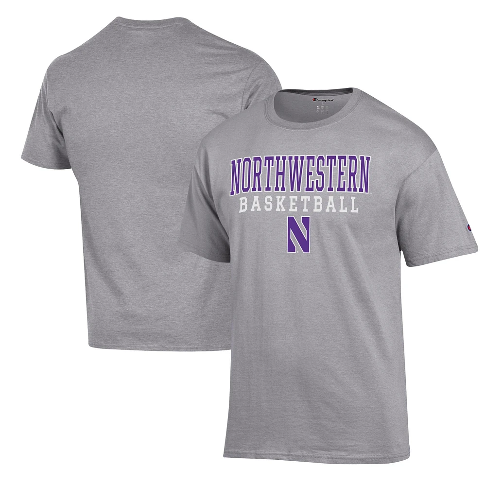 Men's Champion Heather Gray Northwestern Wildcats Basketball Stack T-Shirt