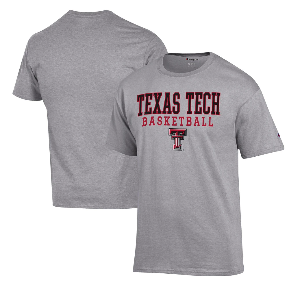 Men's Champion Heather Gray Texas Tech Red Raiders Basketball Stack T-Shirt