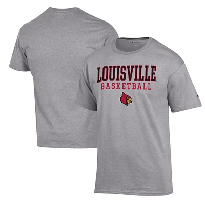 Men's Champion Heather Gray Louisville Cardinals Basketball Stack T-Shirt