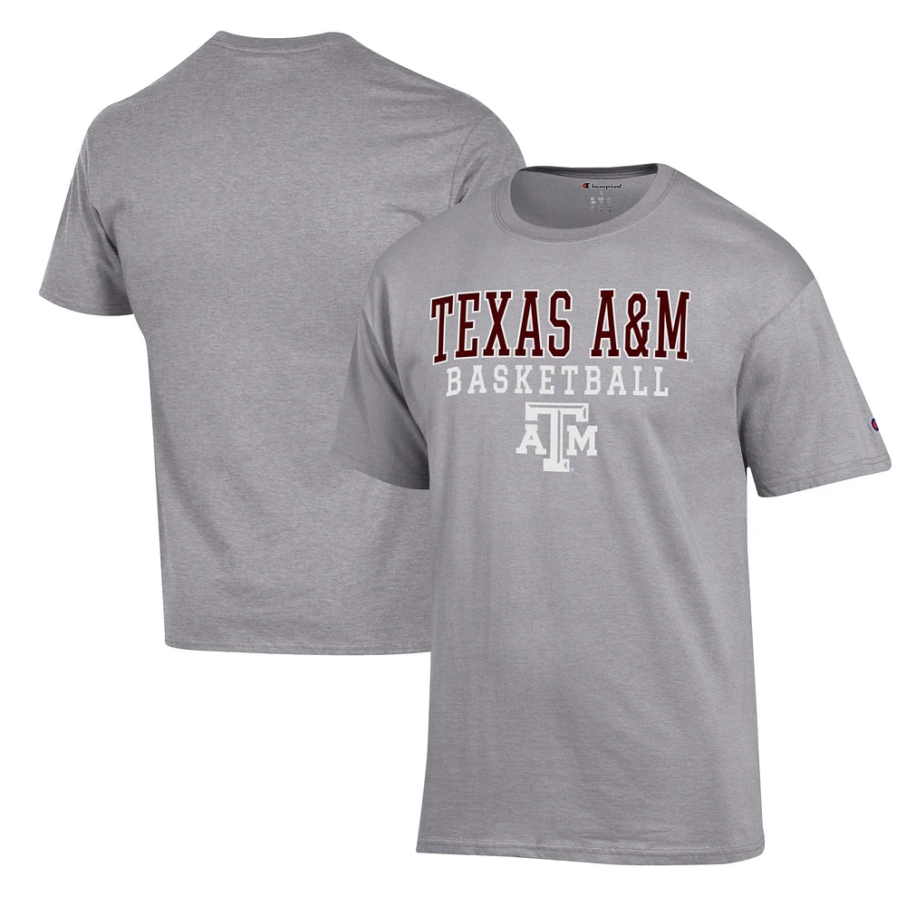 Men's Champion Heather Gray Texas A&M Aggies Basketball Stack T-Shirt