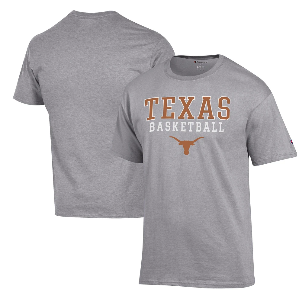 Men's Champion Heather Gray Texas Longhorns Basketball Stack T-Shirt