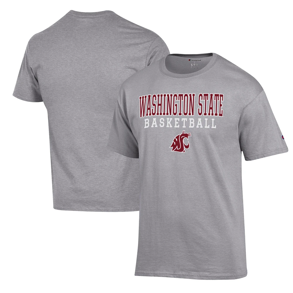 Men's Champion Heather Gray Washington State Cougars Basketball Stack T-Shirt