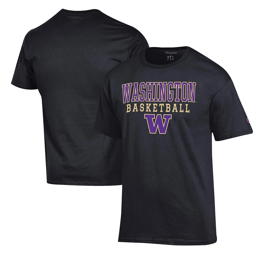 Men's Champion Black Washington Huskies Basketball Stack T-Shirt