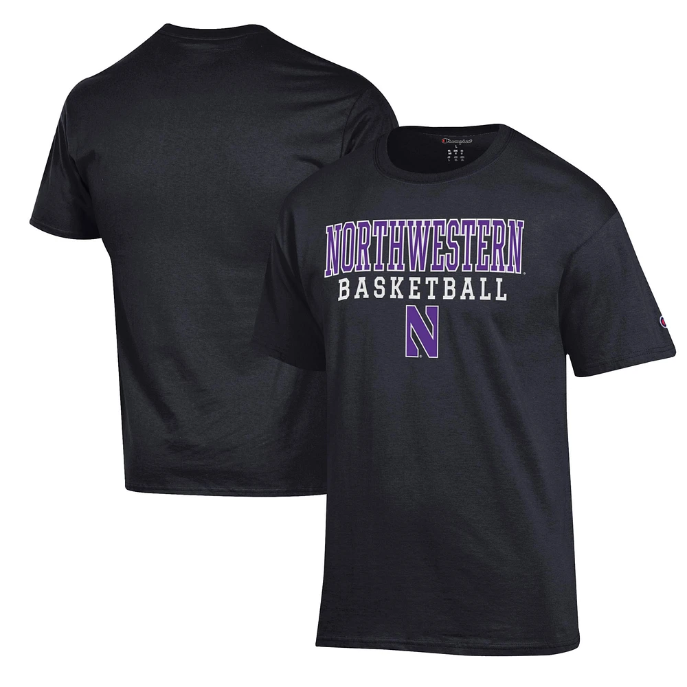 Men's Champion Black Northwestern Wildcats Basketball Stack T-Shirt